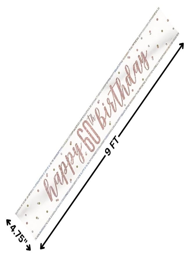 Unique Party Happy 60th Birthday' Rose Gold Glitz Foil Banner, 9 ft. (1 Count) - Ideal for Celebrations, Photo Booth Backdrop & Wall Decoration - Image 2
